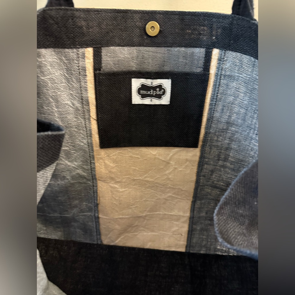 Mud Pie Chelsea Tan & Black Jute Large Weekender Tote Bag with L Monogram - Picture 3 of 3